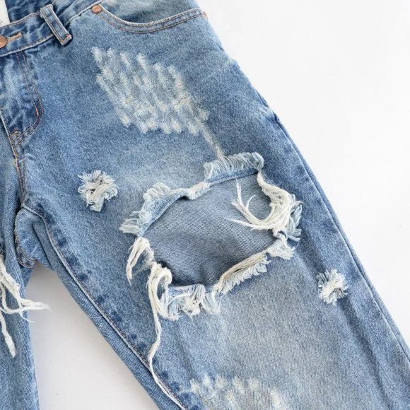 One Tea Spoon Blue "Trashed Free Birds" Extreme Distressed Straight Tapered 27 - Picture 11 of 15